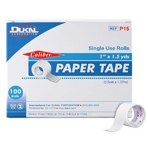 Dukal P15 Caliber Single Use Paper Tape, Non-Sterile, 1" Width x 1.5 yard Length, Pack of 500