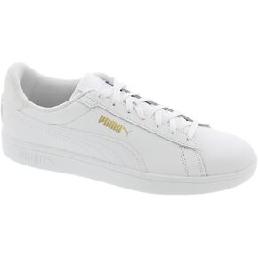 PUMA Men's Smash 3.0 Leather Sneaker, White White Gold, 8