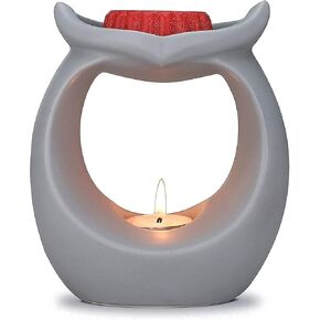 STAR MOON Owl Tealight Wax Warmer for Wax Melt Wax Cube Warmer Scented Oil Burner Tart Warmer Tart Burner Porcelain Home Decoration for Living Room Bedroom The Owl of Athena (Dark Gray)