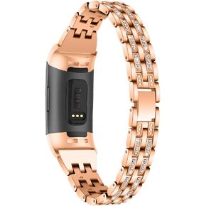 Chic Bling Bands Compatible with Fitbit Charge 4/Charge 3/Charge 3 SE Fitness Tracker,Rhinestone Dressy Bracelet Stainless Steel Metal Replacement Strap for Wristbands Jewelry Strap Women Girl