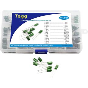 Tegg 150 قطعة من مكثفات فيلم البوليستر مجموعة متنوعة 0.33nf-470nf 15 قيم مكونات إلكترونية شائعة الاستخدام يمكنك صنعها بنفسك in Kuwait