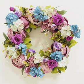 Blue and Purple Summer Door Flower Wreath 16 Inch Handmade Vintage Artificial Flowers Garland Front Door Wreath Beautiful Silk Hydrangea (Blue)