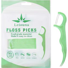 Dental Floss Picks 100 Count,Tooth Picks Thread Flossers Easy Grip Handle for Adults Kids Teeth Cleaning, Unflavored Toothpick Stick Soft,Tight Spaces Cleaning (100)