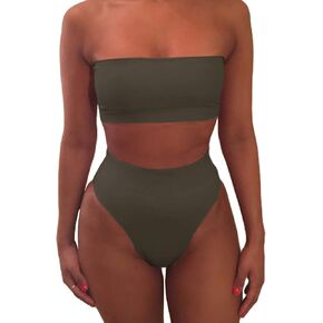 xxxiticat Women's Bandeau Swimsuit Sleeveless Tube Top High Waist Shorts Two Piece Bikini Sets Push Up Wrap Beachwear