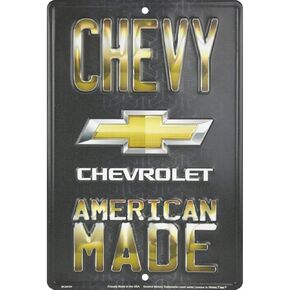 HangTime Chevy American Made Garage Sign, 8 by 12 Inches, Vintage Chevrolet Automotive Metal Wall Art, Cool Stuff for Your Room