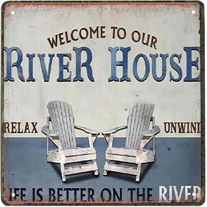 Retro Metal Aluminium Tin Sign Lake House Metal Sign, River House Sign, Outside Decor, Lake House Decor, Housewarming Gift, Lake House Artwall Poster Plaque 12x12 Inch
