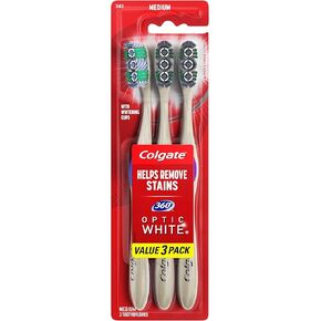 Colgate 360 Degree Optic White Whitening Toothbrush, Medium, 3 Count