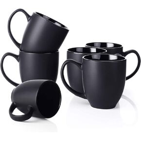 DOWAN Coffee Mugs, Black Coffee Mugs Set of 6, 16 oz Ceramic Coffee Cups with Large Handles for Men Women, Porcelain Big Mug for Tea Latte, Housewarming Wedding Gifts