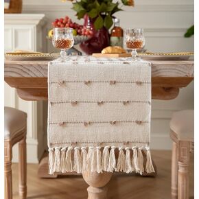 Caflife Boho Table Runner 48 Inchs Long for Modern Farmhouse Room Home Decor, Black and Beige Coffee Table Runner, Natural Cotton Woven with Tassels Neutral, for Kitchen Dining Table Decor