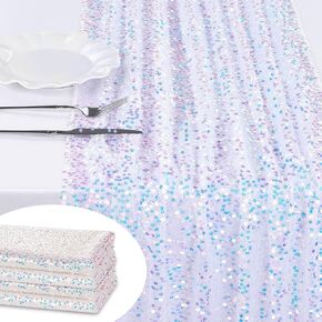 Pink Table Runner Iridescent Sequin Table Runner Glitter Table Fabric 25X120 inch for Christmas Baby Shower Wedding Birthday Party Ceremony Table Decorations