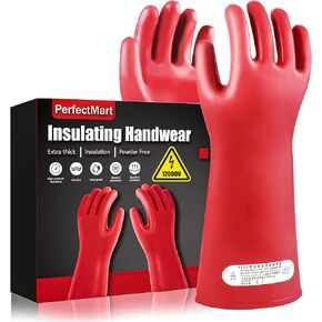 Insulating Gloves For High Voltage Electrical Work 1.8mm-Thickness Protective Gloves Cut & Stab Resistant 12kVAC/22kVDC Max Red Rubber Insulating Handwear For Lineworker Electricians