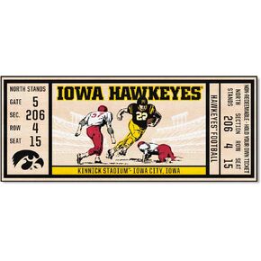 FANMATS 23163 NCAA - Iowa Hawkeyes Ticket Design Runner Rug - 30in. x 72in. | Sports Fan Area Rug, Home Decor Rug and Tailgating Mat