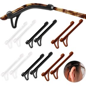 Eyeglasses Ear Grips Sleeve-Upgrade anti-slip eyewear retainer-Sleeve with Hook design-Soft and comfort Glasses Ear hooks 6Pairs (BLACK)