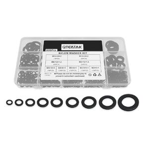 QTEATAK 800 Pcs Black Nylon Flat Washer Assortment Kit for Electrical Connections on Household & Commercial Appliances, (M2 M2.5 M3 M4 M5 M6 M8 M10 M12)