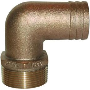 GROCO 1-1/4 NPT x 1-1/8 ID Bronze 90 Degree Pipe to Hose Fitting Standard Flow Elbow