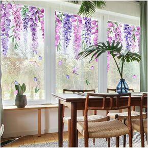 1PCS Flower Window Stickers, PVC Spring Summer Window Clings Butterfly Dragonfly Colorful Floral Double-Side Window Stickers Glass Decals for Home Office Kitchen Bedroom