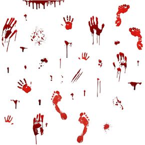 Halloween Bloody Handprint Footprint Wall Decals Scary Halloween Decoration Window Clings Stickers, Red
