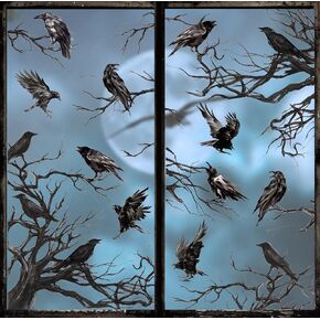 Halloween Crow Window Cling Stickers Black Crow Birds Branches Gothic Double-Sided Reusable Window Decals for Party Home Office Classroom Decor, 4 Sheets
