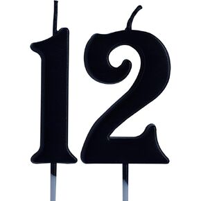 Black 12th Birthday Candle, Number 12 Years Old Candles Cake Topper, Boy Or Girl Party Decorations, Supplies