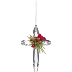 Ganz Kissing Krystal Mistletoe Cardinal on Acrylic Cross