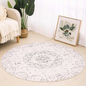 Round Area Rug 3ft, Washable Bohemian Mandala Round Rug Non Skid Chic Soft Rug Circle Area Mat Carpet for Bathroom Living Room Entryway Nursery Sofa Floor Decor, 3ft Kaleidoscope