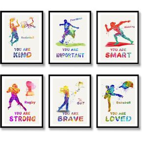 Luodroduo Sports Wall Art Posters Watercolor spots Wall Decor Prints Motivational Quote Room Decor Photo Pictures for Kids Boys Nursery Bedroom Decorations (11"x14" UNFRAMED)