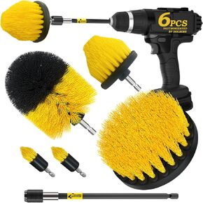 Holikme 6Pack Drill Brush ，Extended Long Attachment Set All Purpose for Crevice Cleaning Brush,Bathroom, Grout, Floor, Tub, Shower, Tile, Kitchen and Car，Corner