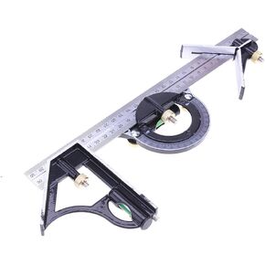 12 Inch Adjustable Measuring Ruler Combination Protractor Square Set, Stainless Steel Adjustable Square Measure Tool Sliding Metric Angle Ruler with Level