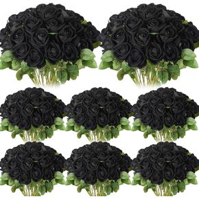 Hotop 80 Pcs Artificial Rose Flowers Bulk with Long Stem Fake Roses Silk Realistic Roses Bouquet for DIY Wedding Bridal Shower Party Table Centerpieces Home Decorations (Black)