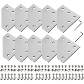 CNCYEAH 2020 Corner Bracket 10PCS L Shape Silver 5 Hole Aluminum Extrusion Connector 50PCS M5*8mm Screws 50PCS Wrench for 2020 Aluminum Extrusion Profile
