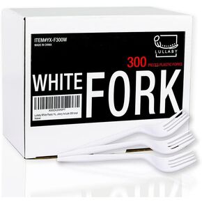Lullaby 300 Pack White Plastic Forks Bulk, 6.4" Medium Forks Plastic Disposable, Perfect for Daily Use, Desserts and Fast Food