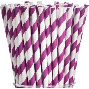 ALINK 100 Black and White Striped Paper Straws, Biodegradable Disposable Drinking Straws for Halloween, Christmas, Brithday, New Year, Party Decoration Supplies