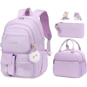 3PCS Backpack for School 15.6 Inch Laptop Backpacks for Teen Girls Waterproof Bookbag Cute School Bag BLACK