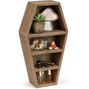 Okuna Outpost Coffin Shaped Shelf, Spooky Gothic Home Decor for Tabletop, Small Trinkets, Nic Nacks, Bookshelf, Bathroom, Bedroom, Living Room, Office, Entryway (Brown, 8x3x14 in)