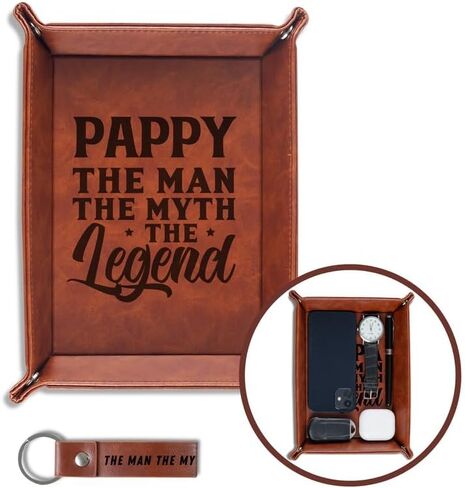 INNObeta Pappy Gifts Valet Tray, PU Leather Bedside Tray with Keychain for Grandpa, Perfect for Father's Day, Birthday, Christmas - The Man The Myth The Legend in Saudi Arabia