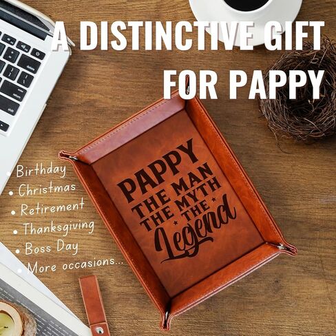 INNObeta Pappy Gifts Valet Tray, PU Leather Bedside Tray with Keychain for Grandpa, Perfect for Father's Day, Birthday, Christmas - The Man The Myth The Legend in Saudi Arabia