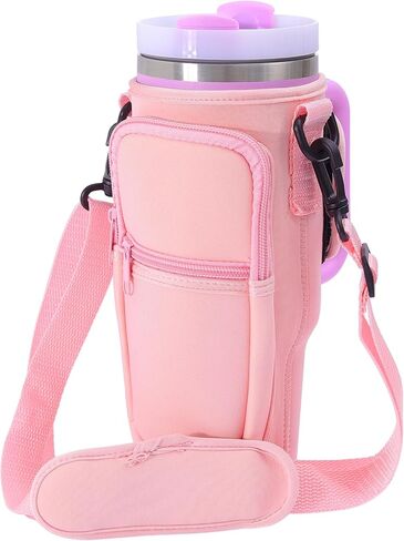 Water Bottle Carrier Bag Fit for 40oz Stanley Tumbler with Handle, Water Bottle Holder Bag with Adjustable Shoulder Strap for Stanley for Hiking Travelling Camping in Kuwait