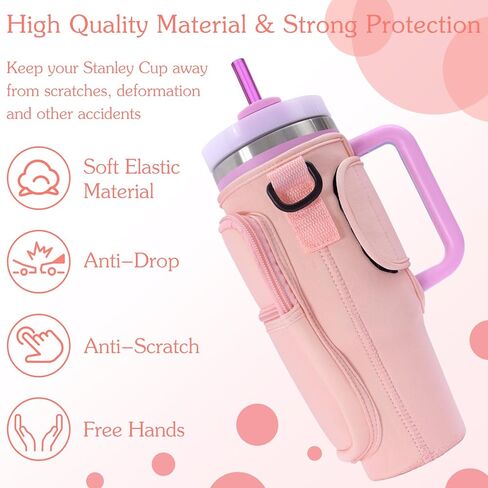 Water Bottle Carrier Bag Fit for 40oz Stanley Tumbler with Handle, Water Bottle Holder Bag with Adjustable Shoulder Strap for Stanley for Hiking Travelling Camping in Kuwait