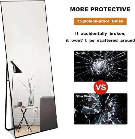 NeuType 59'x16' Full Length Wall Mirror, Black, Aluminum Alloy Frame, Explosion-Proof Glass, Modern, Wall Mount in Saudi Arabia