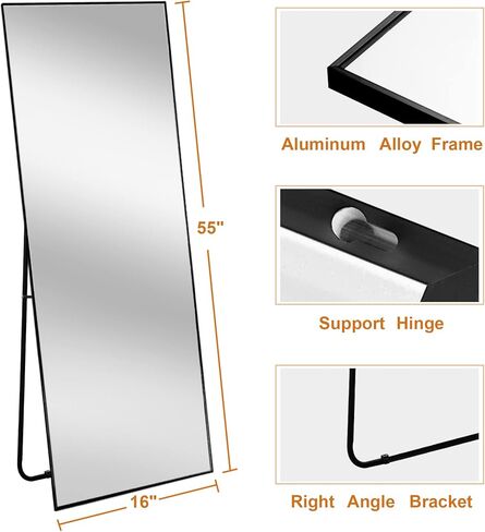 NeuType 59'x16' Full Length Wall Mirror, Black, Aluminum Alloy Frame, Explosion-Proof Glass, Modern, Wall Mount in Saudi Arabia