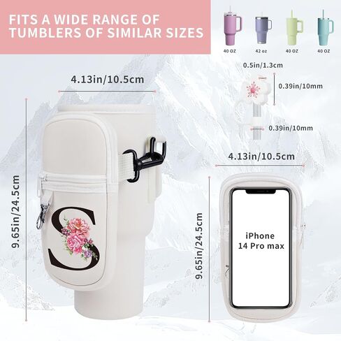 Water Bottle Holder with Strap for Stanley Cup 40 oz, Neoprene Water Bottle Carrier with Phone Pocket & Straw Cover,Water Bottle Bag Stanley Cup Accessories & Sports Water Bottle Accessories (White-L) in Saudi Arabia