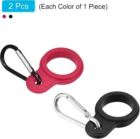 PATIKIL Silicone Water Bottle Clip with Buckle, 2 Pack Drink Holder Hook Keychain Clip Ring for Outdoor Activities Daily Use, Black Red in Saudi Arabia