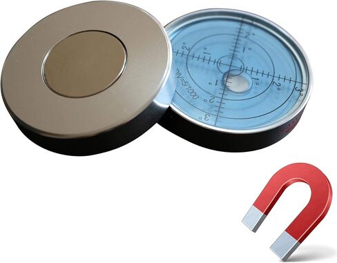 Magnetic Metal Large Spirit Bubble Level 60mm Diameter, 2 23/64, Degrees, Circular, Surface Level - Metal Housing, Bulls Eye Bullseye Vial Round, Blue/Silver in Saudi Arabia