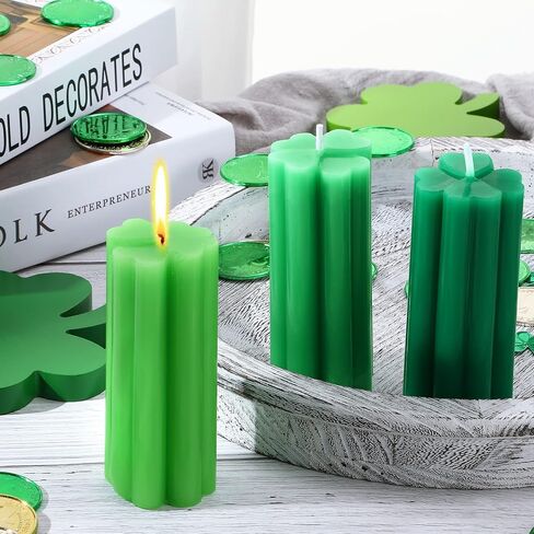 3 Pieces St. Patrick's Day Shamrock Candles Four Leaf Clover Candles Large Lucky Candles Holiday Gifts for St. Patrick's Day Festival Party Table Home Decor (Green Series) in Saudi Arabia