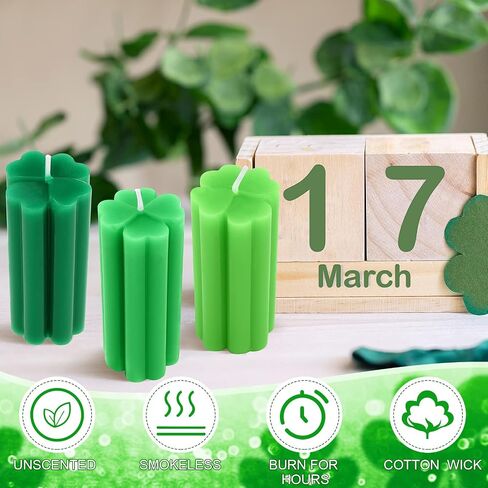 3 Pieces St. Patrick's Day Shamrock Candles Four Leaf Clover Candles Large Lucky Candles Holiday Gifts for St. Patrick's Day Festival Party Table Home Decor (Green Series) in Saudi Arabia