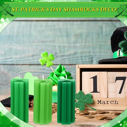3 Pieces St. Patrick's Day Shamrock Candles Four Leaf Clover Candles Large Lucky Candles Holiday Gifts for St. Patrick's Day Festival Party Table Home Decor (Green Series) in Saudi Arabia