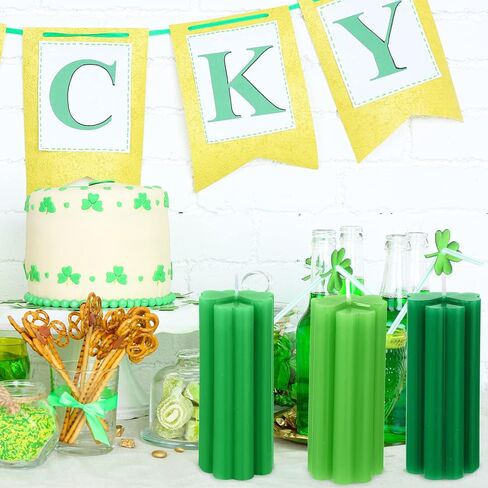 3 Pieces St. Patrick's Day Shamrock Candles Four Leaf Clover Candles Large Lucky Candles Holiday Gifts for St. Patrick's Day Festival Party Table Home Decor (Green Series) in Saudi Arabia