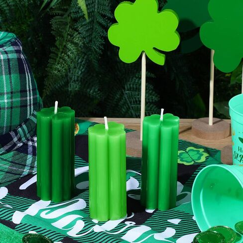 3 Pieces St. Patrick's Day Shamrock Candles Four Leaf Clover Candles Large Lucky Candles Holiday Gifts for St. Patrick's Day Festival Party Table Home Decor (Green Series) in Saudi Arabia