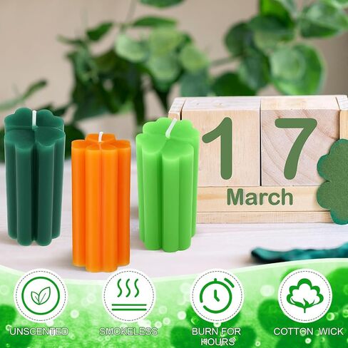 3 Pieces St. Patrick's Day Shamrock Candles Four Leaf Clover Candles Large Lucky Candles Holiday Gifts for St. Patrick's Day Festival Party Table Home Decor (Green Series) in Saudi Arabia