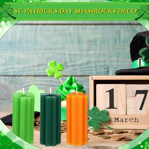 3 Pieces St. Patrick's Day Shamrock Candles Four Leaf Clover Candles Large Lucky Candles Holiday Gifts for St. Patrick's Day Festival Party Table Home Decor (Green Series) in Saudi Arabia